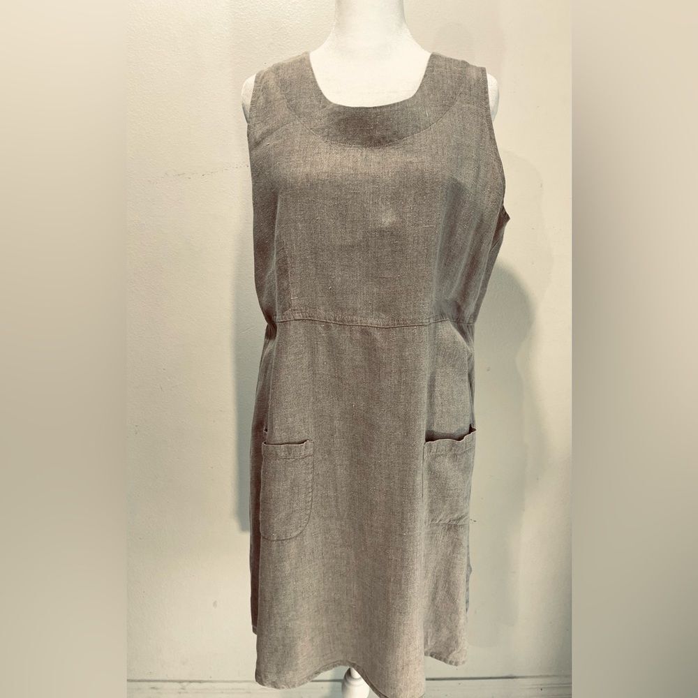 Flax Linen dress casual Summer flare Classic brown Closet Staple Women’s S